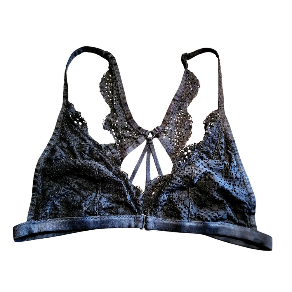 Victoria's Secret Black Front Closure Racerback Lace Bra Bralette Size Large